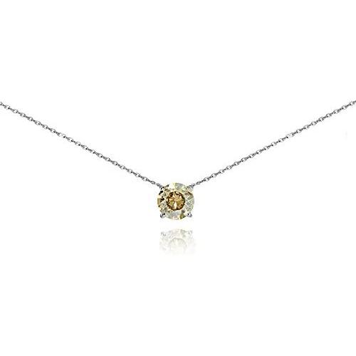 Sterling Silver Golden Shadow Solitaire Choker Necklace Made with Swarovski Crystal