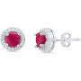 Sterling Silver Genuine Ruby or Emerald Halo Necklace and Halo Stud Earrings Boxed Jewelry Set