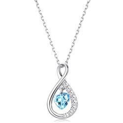 Sllaiss 925 Sterling Silver Infinity Pendant Necklace Blue Heart Swarovski Crystal Sapphire 18K Endless Pendant Necklace for Women Jewelry Gift for Anniversary