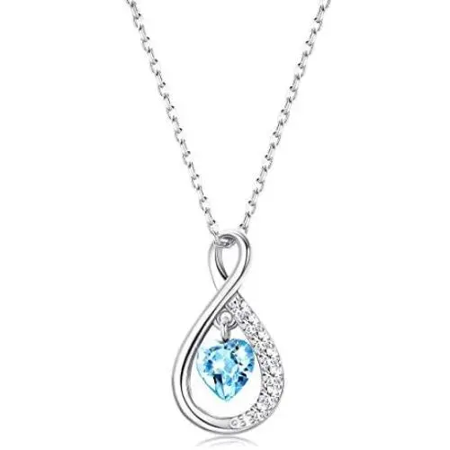 Sllaiss 925 Sterling Silver Infinity Pendant Necklace Blue Heart Swarovski Crystal Sapphire 18K Endless Pendant Necklace for Women Jewelry Gift for Anniversary Sllaiss 925 Sterling Silver Infinity Pendant Necklace Blue Heart Swarovski Crystal Sapphire 18K Endless Pendant Necklace for Women Jewelry Gift for Anniversary