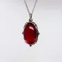 Blood Red Oval Stone In Silver Finish Pewter Frame Pendant Necklace Blood Red Oval Stone In Silver Finish Pewter Frame Pendant Necklace