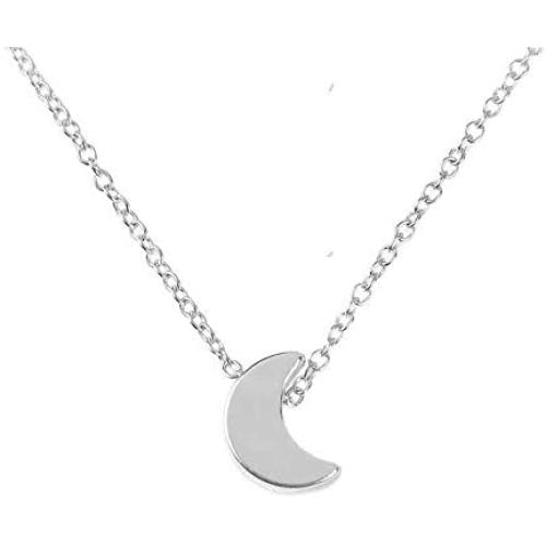 Wanderer Moon Pendant Necklace, High Polished Gold Silver Crescent Star-shaped Short Necklace Chain Jewellery for Women and Girls