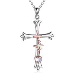 WINNICACA Cross Necklace Sterling Silver Birthstone Cross Jewelry Rose Gold Faith Hope Love Jewelry Birthday Gifts for Women for Mom Wife