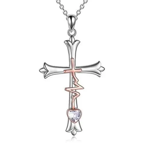 WINNICACA Cross Necklace Sterling Silver Birthstone Cross Jewelry Rose Gold Faith Hope Love Jewelry Birthday Gifts for Women for Mom Wife