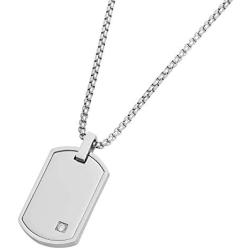 Geoffrey Beene Stainless Steel Mens Engravable Dog Tag Pendant Box Chain Necklace with Cubic Zirconia Stone