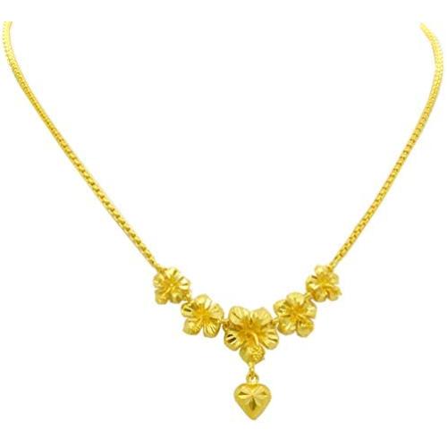 Bridal 22k 24k Yellow Gold Plated GP Thai Jewelry Girl Women Gorgeous Flowers Drop Pendant Chain Link S Hook Necklaces 17'' 1.5 mm