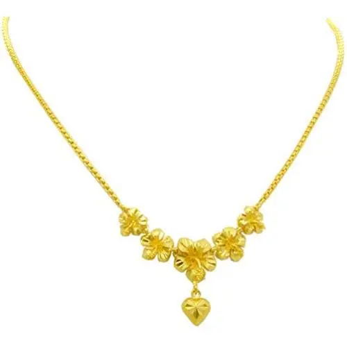 Bridal 22k 24k Yellow Gold Plated GP Thai Jewelry Girl Women Gorgeous Flowers Drop Pendant Chain Link S Hook Necklaces 17'' 1.5 mm