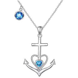 JZMSJF Valentines Day Gift 925 Sterling Silver Faith Hope Love Anchor Necklace Charm Nautical Pendant Jewelry for Women Girls