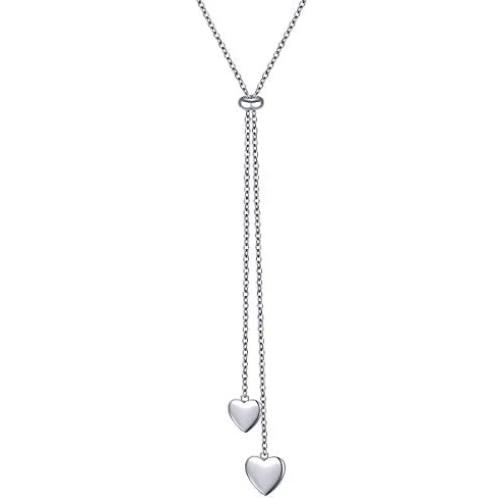 FLYOW Long Chain Dainty Necklace Simple Style 925 Sterling Silver Heart Pendant Adjustable Y Shaped Necklace Jewelry