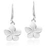 Tropical Satin Shine Hawaiian Plumeria Flower .925 Sterling Silver Dangle Earrings