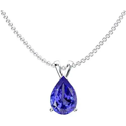 Dazzlingrock Collection 14K 8x6 mm Pear Cut Ladies Solitaire Teardrop Pendant (Silver Chain Included), White Gold