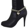 TFJ Women Fashion Jewelry Boot Bracelet Gold Metal Chain Links Shoe Bling Love Heart Charm