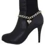 TFJ Women Fashion Jewelry Boot Bracelet Gold Metal Chain Links Shoe Bling Love Heart Charm