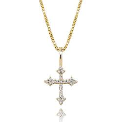 TOPGRILLZ 925 Sterling Silver 14K Gold Plated Small Cross Necklace Pendant for Girls Women Venice Chain Fashion Jewelry Gift