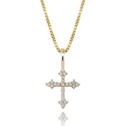 TOPGRILLZ 925 Sterling Silver 14K Gold Plated Small Cross Necklace Pendant for Girls Women Venice Chain Fashion Jewelry Gift