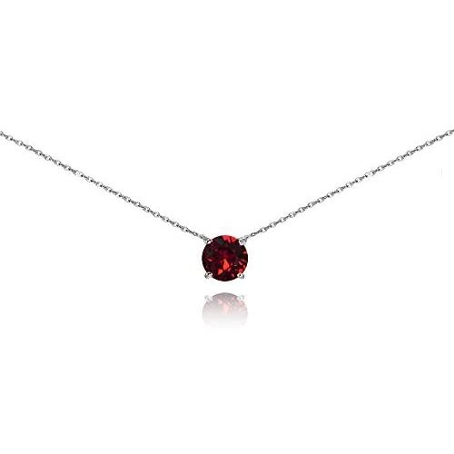 Sterling Silver Red Solitaire Choker Necklace Made with Swarovski Crystal