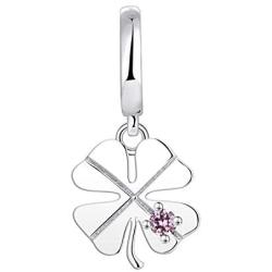 JO WISDOM 925 Sterling Silver Lucky 4 Leaf Clover Charm Dangle Bead with 3A Cubic Zirconia for Bracelet for Women Girls,Hole Size:5.2MM