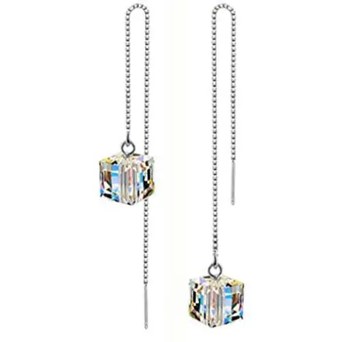 SLUYNZ 925 Sterling Silver Dangle Earrings Chain for Women Teen Girls Dream Catcher Threader Earrings Crystal Drop Earrings (CZ Crystal Dangle)