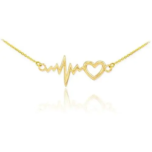 14k Yellow Gold Lifeline Pulse Heartbeat Charm Open Heart Pendant Necklace 14k Yellow Gold Lifeline Pulse Heartbeat Charm Open Heart Pendant Necklace