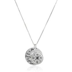Sterling Silver ''Go in the Direction Of Your Dreams'' with Compass Pendant Necklace, 18''