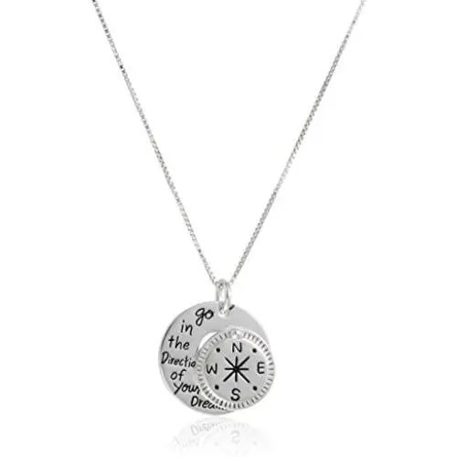 Sterling Silver ''Go in the Direction Of Your Dreams'' with Compass Pendant Necklace, 18'' Sterling Silver ''Go in the Direction Of Your Dreams'' with Compass Pendant Necklace, 18''