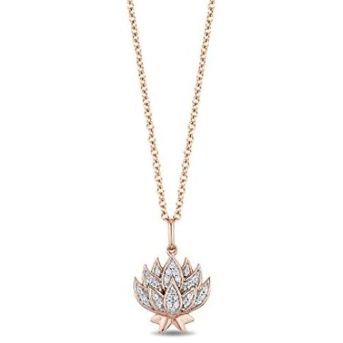 Jewelili Enchanted Disney Fine Jewelry 14K Rose Gold over Sterling Silver 1/10 CTTW Jasmine Pendant