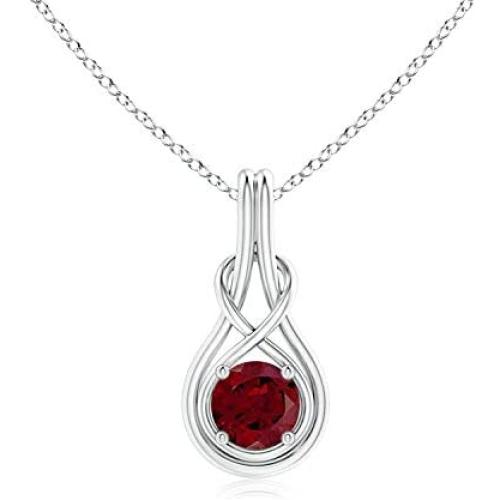 January Birthstone - Garnet Knot Pendant Necklace in Sterling Silver (6mm Garnet)