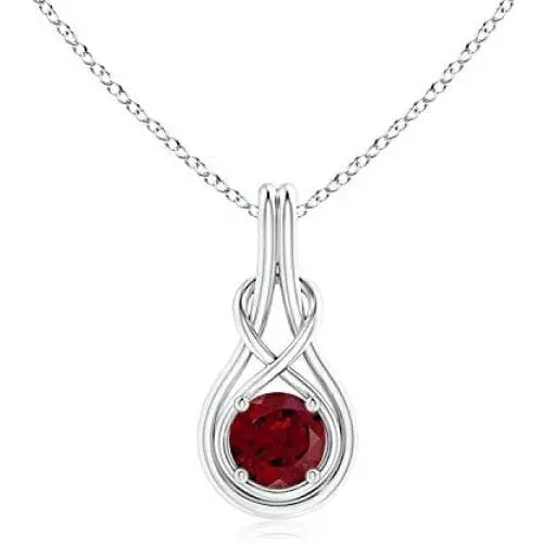 January Birthstone - Garnet Knot Pendant Necklace in Sterling Silver (6mm Garnet) January Birthstone - Garnet Knot Pendant Necklace in Sterling Silver (6mm Garnet)