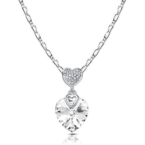 RIMAYZI Platinum-Plated Forever Love 3 Heart Crystals Necklace for Women Girl Pendant with Elegant Box Dainty Anniversary Jewelry Valentines Day Gifts for her