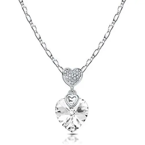 RIMAYZI Platinum-Plated Forever Love 3 Heart Crystals Necklace for Women Girl Pendant with Elegant Box Dainty Anniversary Jewelry Valentines Day Gifts for her