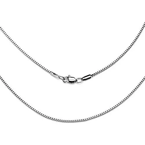 AmyRT Jewelry 1.1mm Titanium Steel Silver Box Chain Necklaces for Women 16 to 30 Inches