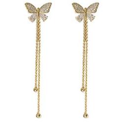 YUNXI Butterfly Tassel Earring Gold Long Hoop Chain Drop Dangle Hook Vintage Cute Shell Crystal Earring Valentine Jewelry for Women Girl