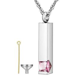 Dletay Crystal Cremation Jewelry for Ashes Birthstone Memorial Ashes Necklace Cube Urn Necklace for Ashes