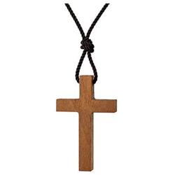 Natural Walnut Wood Cross Pendant Necklace for Men Women Children Kids Boy Girl Wooden Car Rearview Mirror Pendant