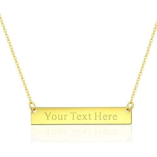 Personalized Engraved Bar Necklace Pendant Initial Text Custom Gift for Woman Kids Mom Sister Daughter Grandma Girlfriend Graduation Wedding Birthday Anniversary