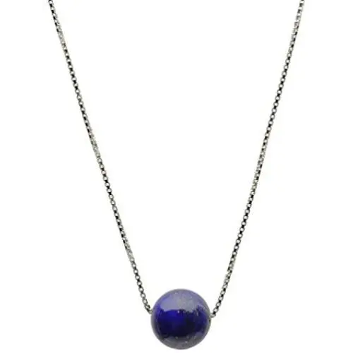 Round 10mm Blue Lapis Stone Station Sterling Silver Box Chain Necklace Adjustable Round 10mm Blue Lapis Stone Station Sterling Silver Box Chain Necklace Adjustable