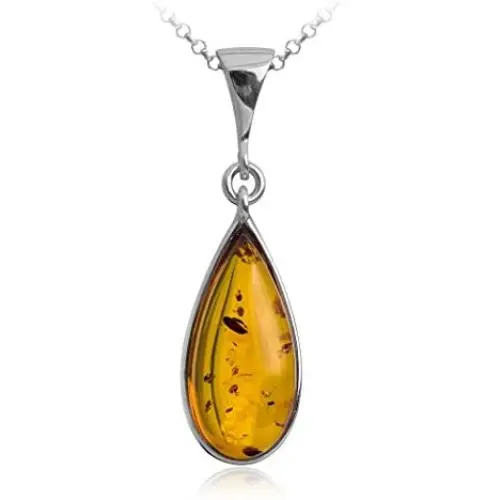Ian and Valeri Co. Amber Sterling Silver Classic Pendant Necklace Chain 18 Inches Ian and Valeri Co. Amber Sterling Silver Classic Pendant Necklace Chain 18 Inches