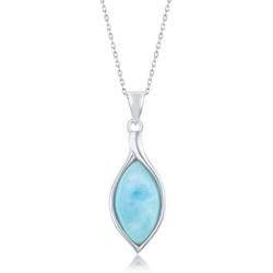 Natural Larimar Stone Sterling Silver Pendant Necklace Marquise Shape with 18'' Silver Chain Dainty Necklace for Women