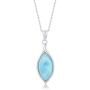 Natural Larimar Stone Sterling Silver Pendant Necklace Marquise Shape with 18'' Silver Chain Dainty Necklace for Women