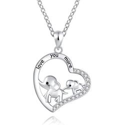 925 Sterling Silver Mother Daughter Jewelry Elephant Heart Pendant Necklace Engraved love you more for Women Girls