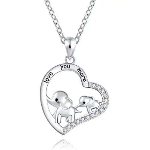925 Sterling Silver Mother Daughter Jewelry Elephant Heart Pendant Necklace Engraved love you more for Women Girls 925 Sterling Silver Mother Daughter Jewelry Elephant Heart Pendant Necklace Engraved love you more for Women Girls