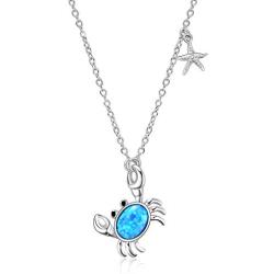 Angel caller 925 Sterling Silver Crab Necklace Opal Ocean Themed Crab Pendant Necklace Jewelry Dainty Necklace for Women Girls