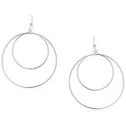 SolidSilver - Sterling Silver CZ Accent Double Hoop in Hoop Dangle Earrings | Round or Square
