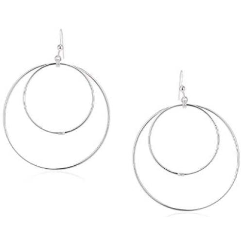 SolidSilver - Sterling Silver CZ Accent Double Hoop in Hoop Dangle Earrings | Round or Square