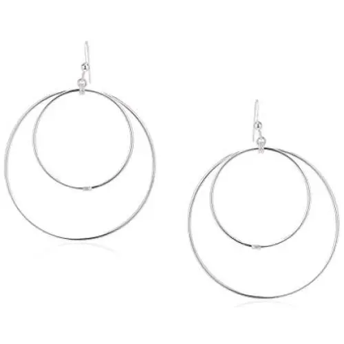SolidSilver - Sterling Silver CZ Accent Double Hoop in Hoop Dangle Earrings | Round or Square SolidSilver - Sterling Silver CZ Accent Double Hoop in Hoop Dangle Earrings | Round or Square