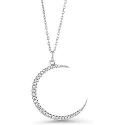 Gem Stone King 925 Sterling Silver Half Moon and Stars Pendant Necklace For Women with CZ Charm and Adjustable Chain Length 16 Inch - 18 Inch