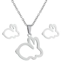 Lovely Hollow Bunny Rabbit Stud Earrings Necklace Sets Jewelry for Women Birthday Gift