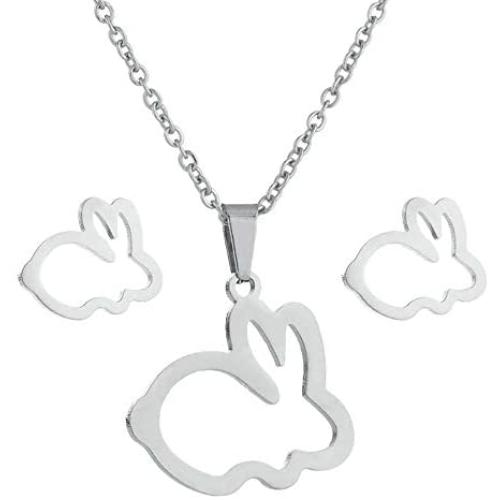 Lovely Hollow Bunny Rabbit Stud Earrings Necklace Sets Jewelry for Women Birthday Gift