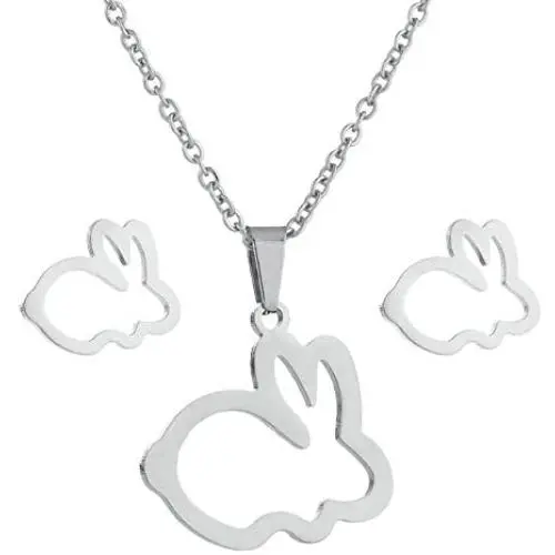 Lovely Hollow Bunny Rabbit Stud Earrings Necklace Sets Jewelry for Women Birthday Gift