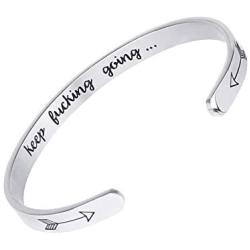 GUERNO Inspirational Gifts for Women Cuff Bracelet Bangle Personalized Motivational Mantra Quote Keep Going Stainless Steel Engraved Come Encouragement Jewelry